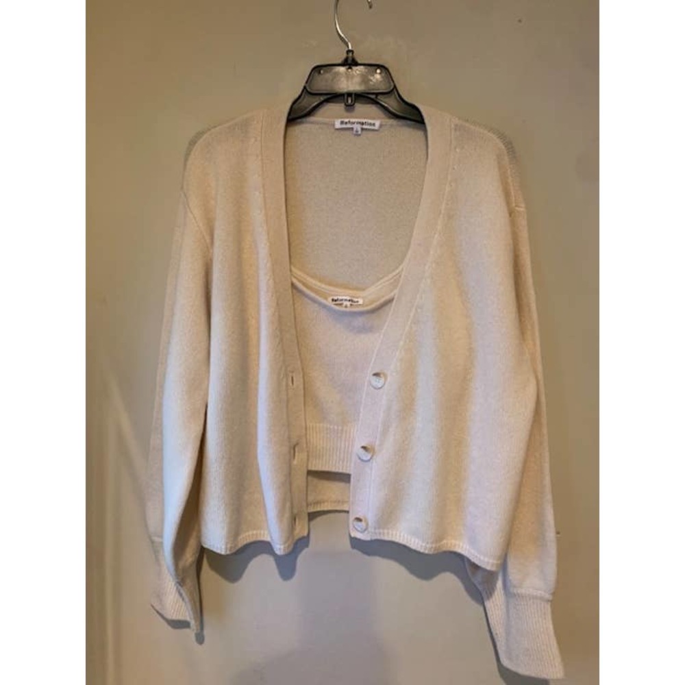 Reformation The Varenne Cashmere Tank And Cardi Set in Ivory Size L #S5104